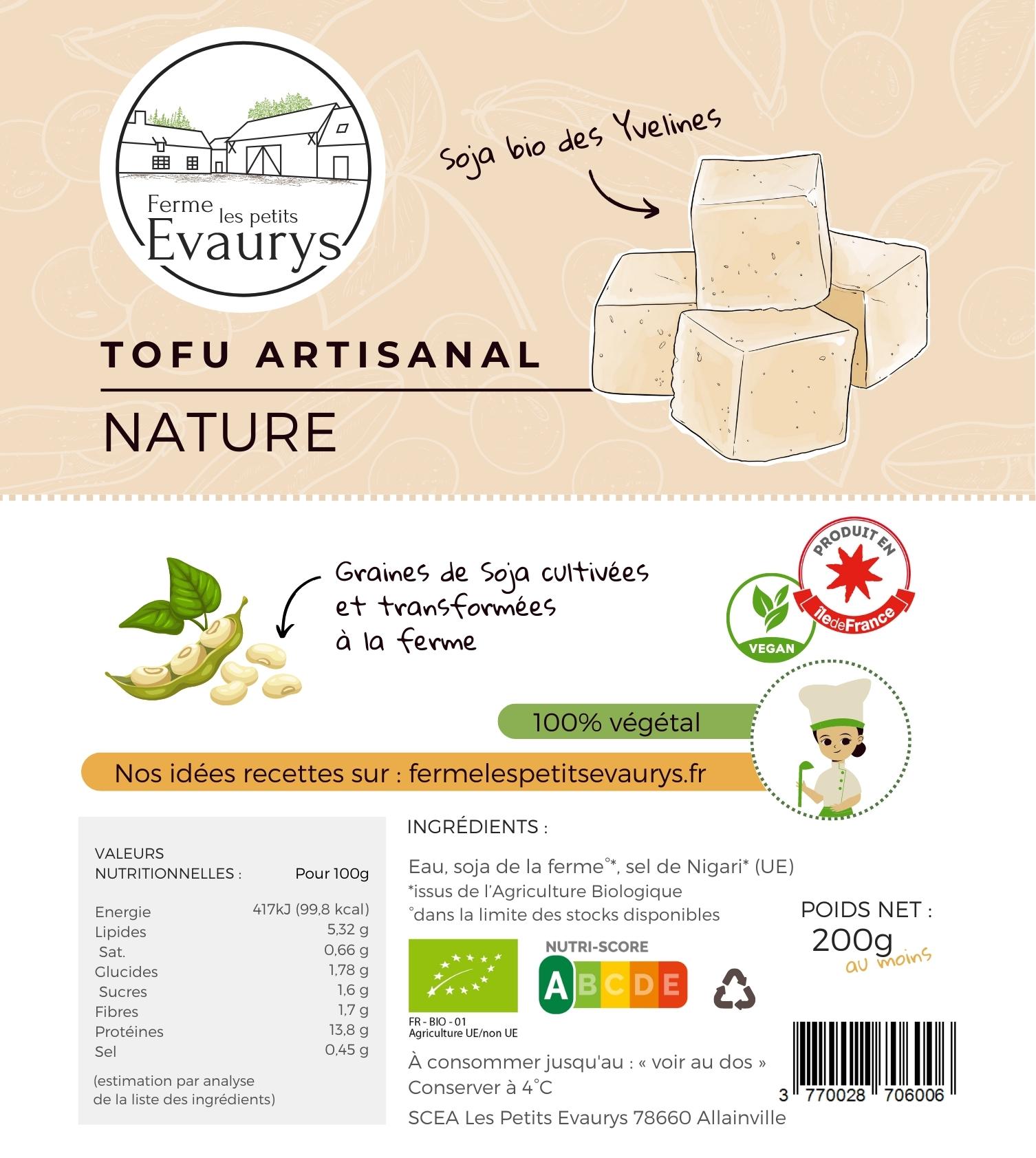 étiquette tofu nature ferme les petits evaurys